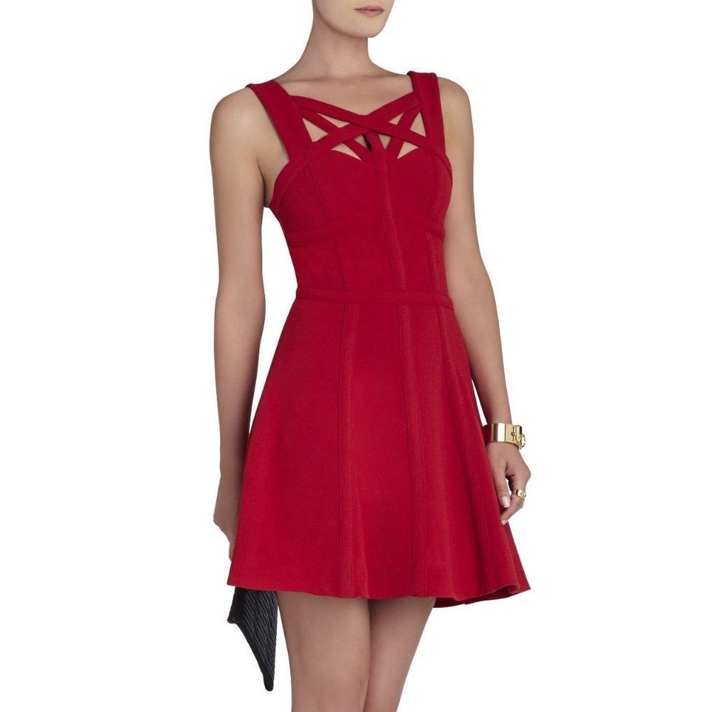 BCBG red a-line corset dress